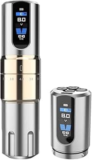 OG Rotary Tattoo Gun with 7 Adjustable Stroke,2000mAh Wireless Tattoo Pen Cordless LED-Display Tattoo Machine Equipment Supply with One Extra Chargable Battery for Professional Artists (Gold, Pro)