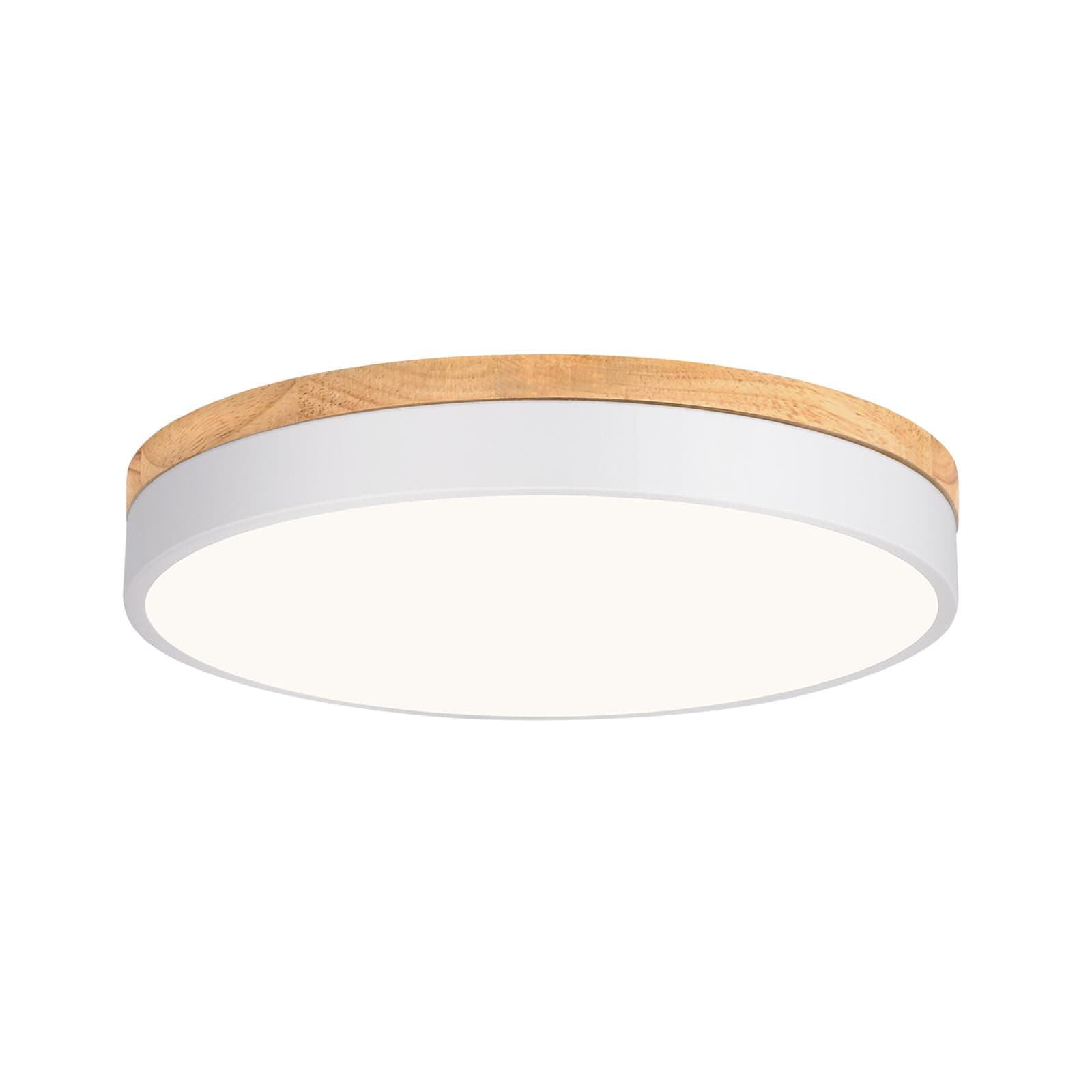 Dimmable Wood LED Flush Mount Ceiling Light, 5CCT 2700K-6000K Modern Round Close to Ceiling Lighting Fixtures, Minimalist White Ceiling Lamp for Living Room, Bedroom, Laundry Room