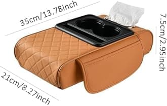 Car Center Console Cover for Toyota Hilux Double Cab 2001-2025, Microfiber Leather Armrest Cushion 5-in-1 Center Console Cover with 2 Storage Bags Cup Holder Tissue Box Interior Accessories