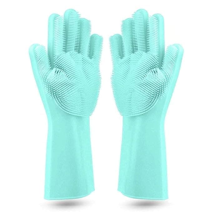 WINTER PLUS Silicon Heat Resistance Multi-Use Scrubber | Special For Kitchen Dishwashing | Gloves For Dishwashing | Pet Grooming | Car Cleaning & Bathroom - Multicolour, 1 Pair