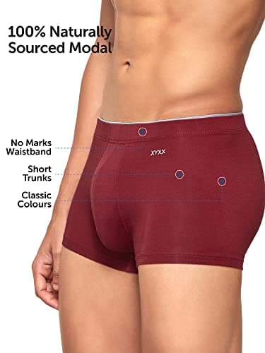 XYXX Men's Uno Micromodal Regular Fit Solid Antimicrobial Trunks with No Marks Waistband (Pack of 2)
