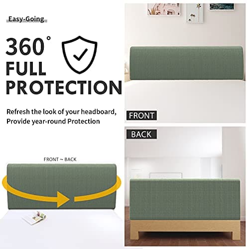Easy-Going Stretch Bed Headboard Cover,Small Square Jacquard Headboard Slipcover, Dustproof Bed Head Cover for Bedroom (King,Greyish Green)