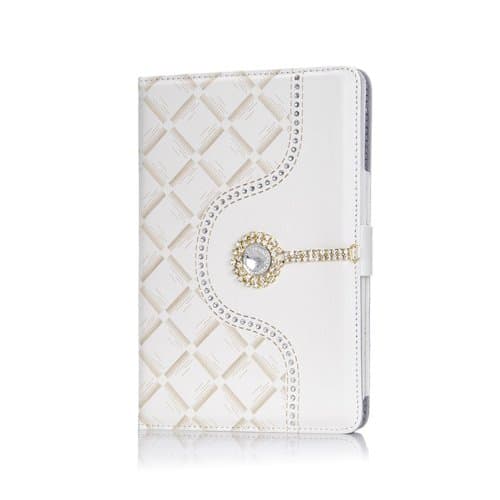 for ipad Mini case PU+Luxury Handmade Bling Crystal Hard Silicon Leather Case cover with stand -White