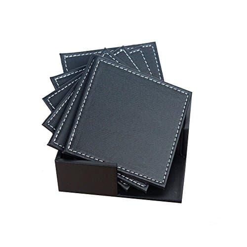 4x4 Inch 6-Piece Square Coaster Set with Holder (A)