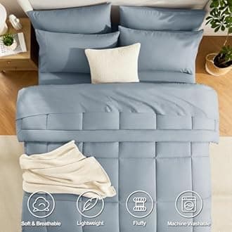 CozyLux Queen Comforter Set Grayish Blue, 7 Pieces Bed in a Bag, Blue Comforter Queen Size, All Season Bedding Sets with Stitch Quilted Comforter, Flat Sheet, Fitted Sheet, Pillowcases