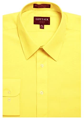 Guytalk Mens Solid Color Regular Fit Long Sleev Dress Shirts Lt Yellow