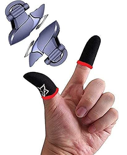 BLAXSTOC BLUE Shark Mobile Pubg Trigger & Red-Black Pubg Mobile Trigger Controller Gamepad for Shooting and Aim Gaming with 2 Pair Pubg Gaming Finger Sleeve Touchscreen Finger Gloves Conductive Fiber Cap Anti-Sweat Breathable Touch and Sensitive.