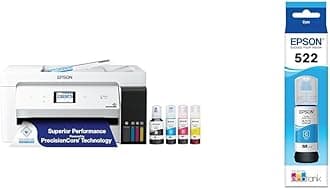 Epson EcoTank ET-15000 Wireless Color All-in-One Supertank Printer & 522 EcoTank Ink Ultra-high Capacity Bottle Cyan (T522220-S)
