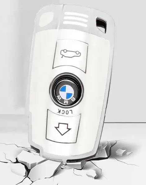 StyleC Remote Key Cover Compatible with BMW 1 3 5 SERIES X1 X3 X5 X6 E60 E90 E70 Z4 TPU Case Key Fob Keyless Remote Control Smart A (White Silver)
