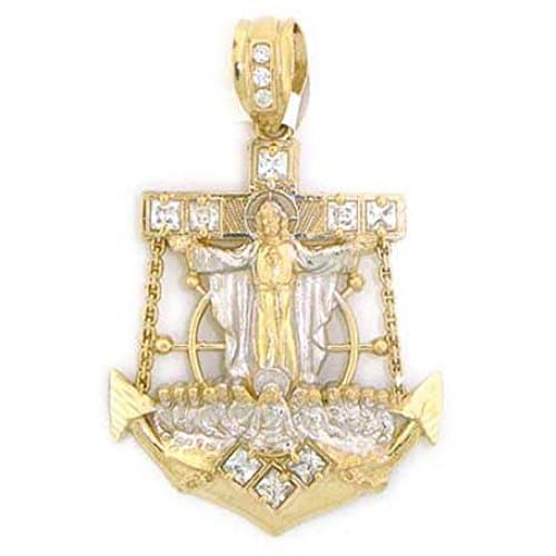 14k Solid Yellow Gold Last Supper Jesus Anchor Charm