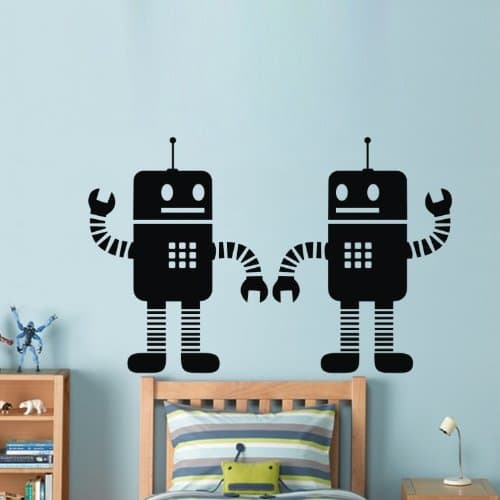 23.6" X 33.1" Two Happy Robots Dancing Robots Lovely Robots Mural Art Removable Wall Decor Decal Wall Sticker DIY Children bedroom decoration