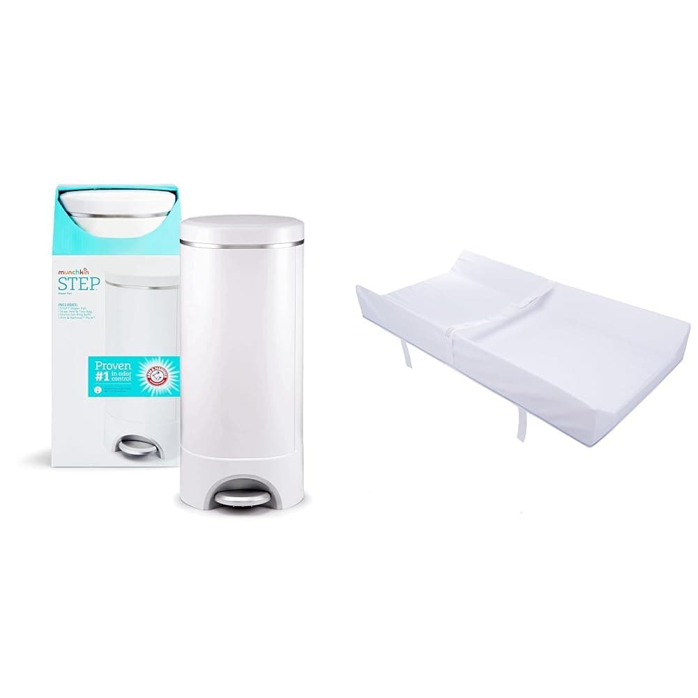 Munchkin® Step Diaper Pail Powered by Arm & Hammer, #1 in Odor Control & Secure Grip™ Contoured Baby Diaper Changing Pad for Dresser, Waterproof, 16" x 31"