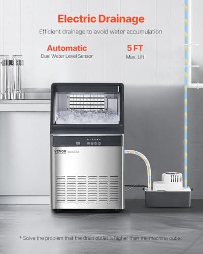 VEVOR 110lbs/24H Commercial Ice Maker Machine with Drain Pump, 33lbs Storage Capacity Ice Maker, 50 Ice Cubes in 15 Minutes, LED Digital Display Freestanding Self-Cleaning for Bar Office Restaurant
