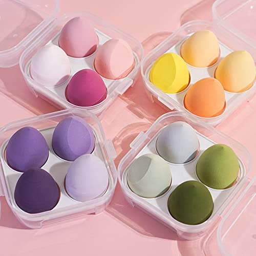 MACPLUS Makeup Sponge Puff 4 Pcs with Storage Box Foundation Powder Sponge Beauty Tools Women Makeup Accessories (Multicolor)