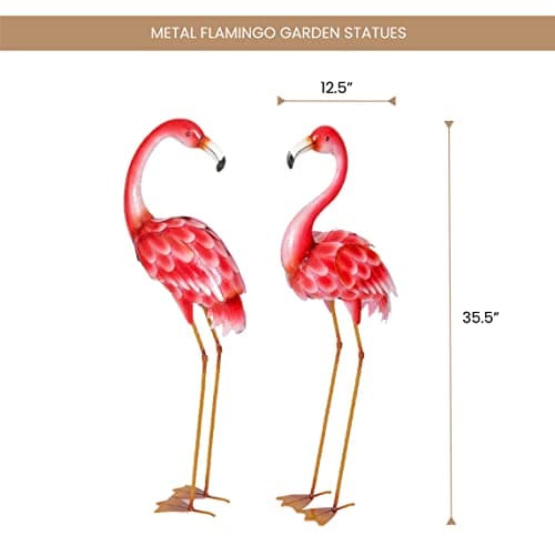 Bits and Pieces - Set of Two (2) 35 Ã‚½ââ‚¬Â Tall Metal Flamingo Garden Statues - Durable Outdoor Sculptures Make Great Home DÃƒ©cor
