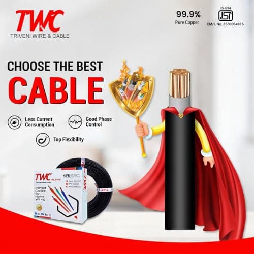 TWC Active Yellow 1.5 SQMM 90 METER | Copper Wire | HRFR (Heat Resistant Flame Retardant) Lead-Free Cable | Low Smoke Halogen-Free Wire for Home & Industrial Electrical Wiring