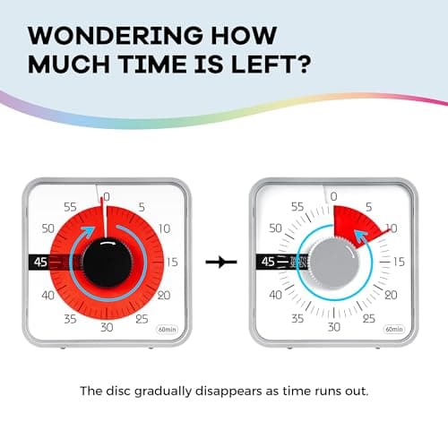 19CM Visual Timer, 1 Hour Countdown Timer, Kitchen Timer, Loud Alarm Sound 60 Minutes, for Classroom Teaching Homework Games Cooking Office Meeting, Grey