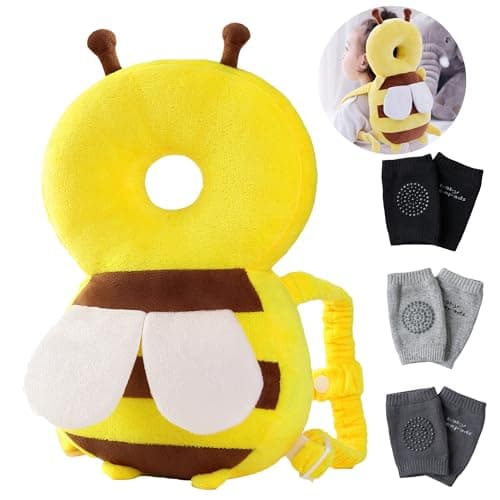 Feidoog Baby Head Protector Cushion Backpack with 3 Knee Pads for Walking & Crawling,Bee