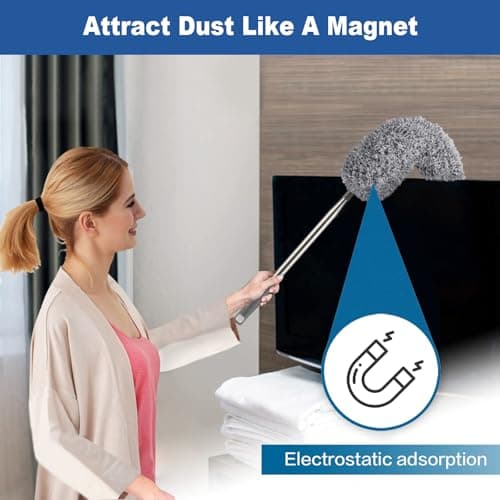 FUUNSOO Microfiber Feather Duster, Duster with Extension Pole 30-100 Inches,Ceiling Fan Cleaner Duster Retractable Gap Dust Brush Cleaner for Cleaning Cobweb,High Ceiling,Blinds, (Dark Gray)