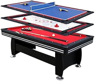 7 Foot Billiard Game Room Table,3 in 1 Billiards Pool Cue Stick Ice Hockey Table Ping Pong Table Includes Billiard Cues, Balls, Triangle, Chalk and Brush