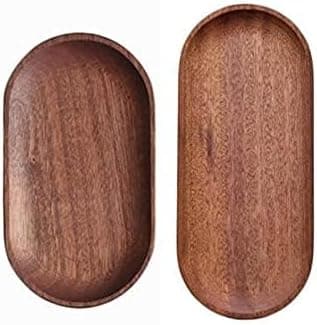 Mini Serving Tray for Jewellery Key Coin Set of 2, Oval Natural Wood Dessert Cup Tray, Small Wooden Cheese Plate, Tableware Decorative Tray (2)