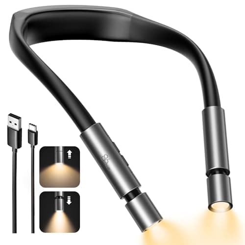 86lux LED Neck Reading Light, Book Light for Reading in Bed, 3 Colors, Hands Free, Long Lasting, Flexible Soft Lightweight Arms, Dual Focus Control Neck Lamps Gift for Reading,Crafting,Camping