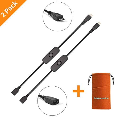 Makeronics Raspberry Pi Power Switch Cable | Micro-USB Female to Male | Raspberry Pi 3 B+ Power Supply Cord | Push On Off for Pi 3 Model B+, Pi 3 Model B, Pi 2 B, Pi 1 B+, Pi Zero/w (2-Pack)