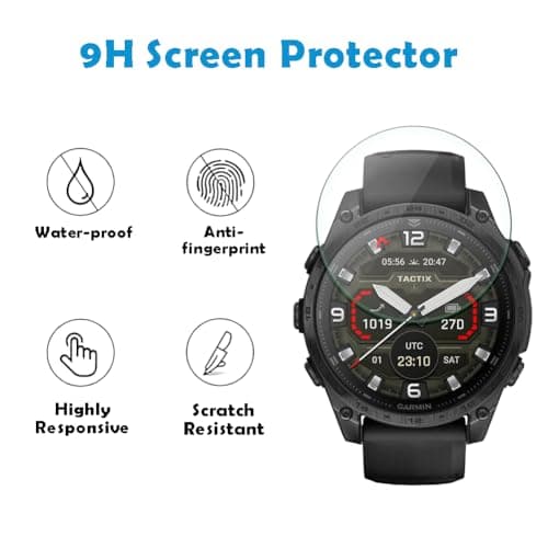 Watch Screen Protector Compatible for Garmin Tactix 8 AMOLED 51mm Smartwatch, 9H Tempered Glass Protective Film Full Coverage and Soft TPU Protective Case