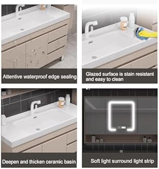 Bathroom Vanity - 40IN Bathroom Vanity Set with One-Touch Defog | LED Light, Integrated Solid Wood Cabinet | Large Storage Space (Black)