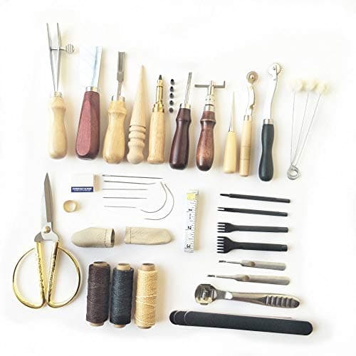 GLWAD Leather Stitching Tools 33 Pieces Leather Craft Hand Sewing Tools Kit with ,for Sewing Leather, Canvas, DIY Leathercraft Projects