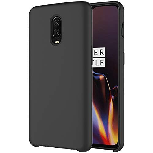 OnePlus 6T Silicone Protective Case, Liquid Silicone Gel Rubber Shockproof Case with Inner Soft Microfiber Cloth Lining Cushion - Black