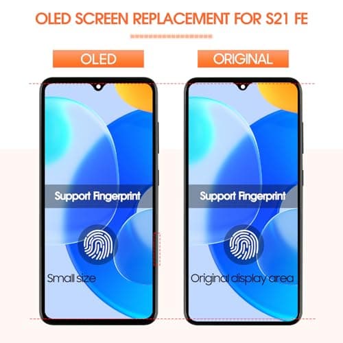 OLED for Samsung Galaxy S21 FE 5G Screen Replacement for Samsung S21 FE 5G LCD Display SM-G990B SM-G990U SM-G990W Digitizer Touch Screen Assembly Repair Parts with Frame(with Fingerprint Function)