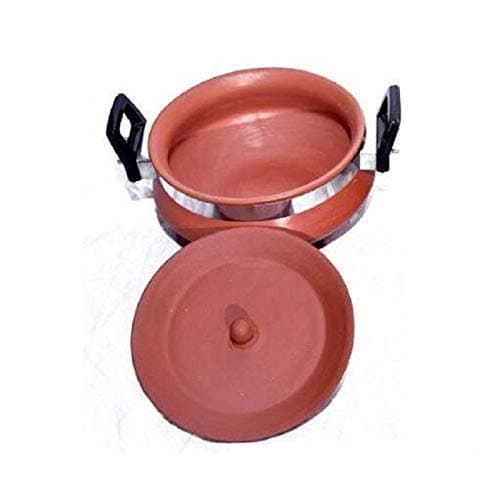 AryanCraft Clay Handi/Curd Pot with lid and Handle, Medium (1000 ml)