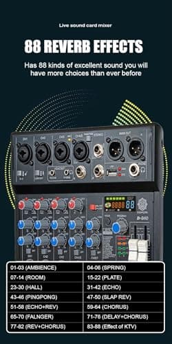 DIGIMORE 7 Channel Audio Mixer | DJ mixer Board | Bluetooth MP3 Mixer for Music With Sound Card Recording And 88 Kinds of DSP Digital Effects, USB Audio Interface for Karaoke (D-240)