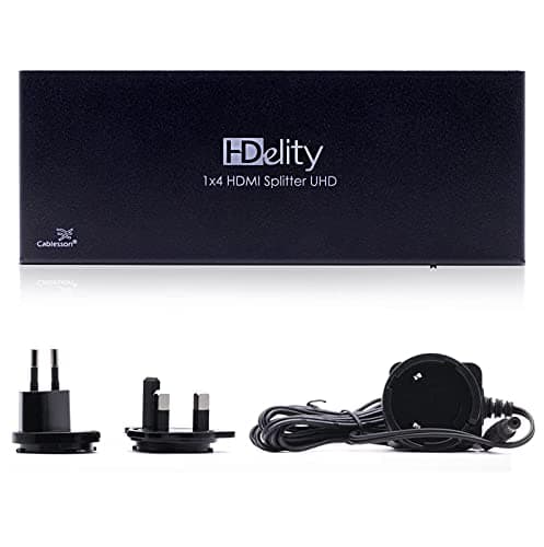 Cablesson HDelity 1x4 HDMI Splitter (1 input 4 output) WITH EDID (18G) - Active HDMI 2.0 Amplifier - Ultra HD, Full HD, UHD, 4K2K, HDR, 1080p 3D and ARC. For PS3/PS4, XboX One/360