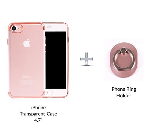 iPhone 7 Transparent Case Rose Gold + Ring Holder, Mertlin iPhone 7 TPU Case Rose Gold and Adjustable Ring Stand, iPhone 7 Transparent Case Slim, Scratch and Impact Protection, Rose Gold Line, 4.7”