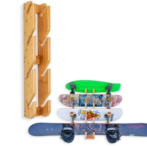 Four-Board Skateboard and Snowboard Bamboo Wall Rack