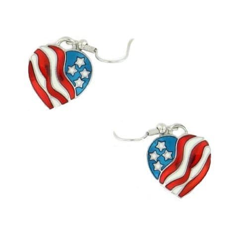 A Flag - Heart Shaped Red, White and Blue Fish Hook Earrings