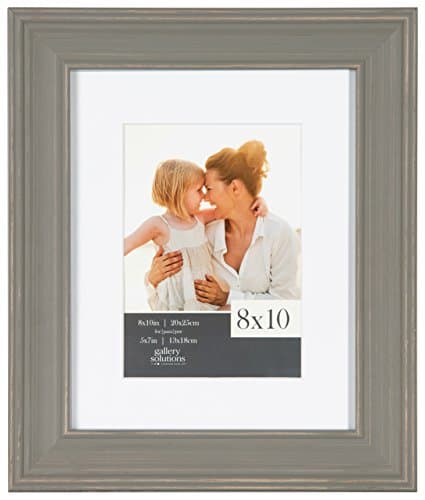 GALLERY SOLUTIONS 8x10 Distressed Grey Wash Wall Picture Frame with White Mat For 5x7 Image