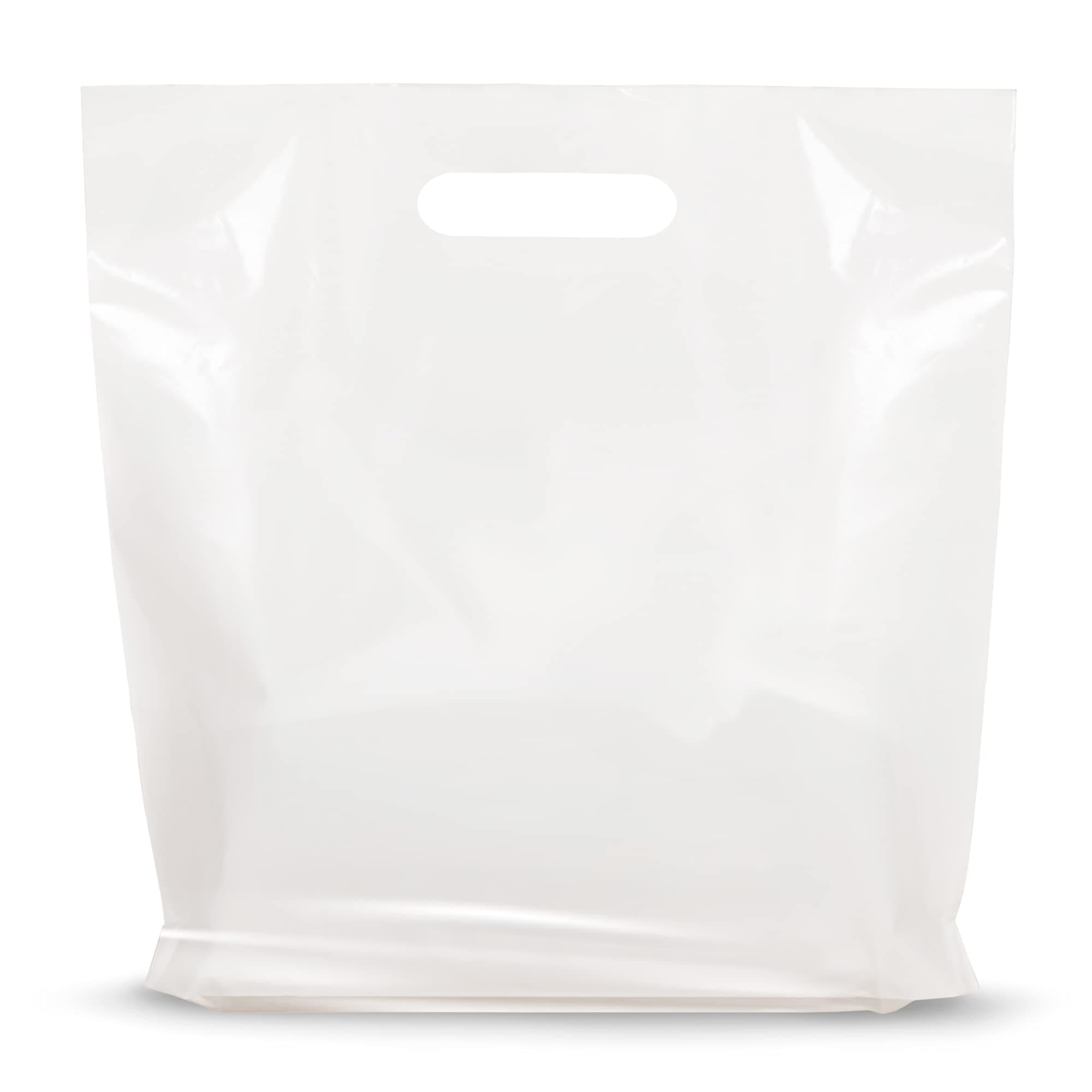 100 Pack 18 x 18 with 2 mil Thick White Merchandise Plastic Glossy Retail Bags | Die Cut Handles | Perfect for Shopping, Party Favors, Birthdays, Children Parties | Color White | 100% Recyclable