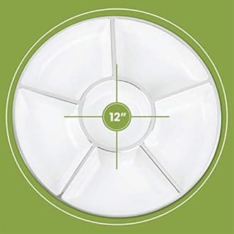 Plasticpro 6 Sectional Round Plastic Serving Tray/Platters White & Silver Pack of 8