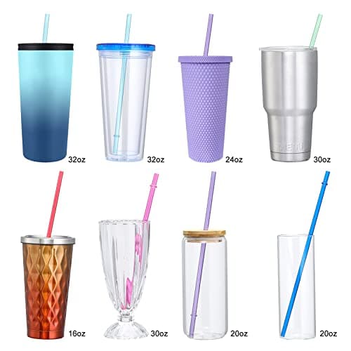 24 Pcs Reusable Plastic Straws with 4 Cleaning Brushes, 10.5 inch Long Rainbow Colors Drinking Straws, Replacement Straws for 16OZ-32 OZ Tumblers, Cups, Mason Jars, YETI, Starbucks - Dishwasher Safe