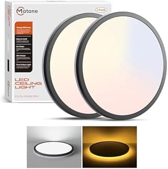 Matane 2Pack LED Flush Mount Ceiling Light Fixture with Night Light, 12inch 24W 2400LM 3000K/4000K/5000K Selectable, Dimmable LED Ceiling Lights for Bedroom, Dining Room, Kitchen, Round