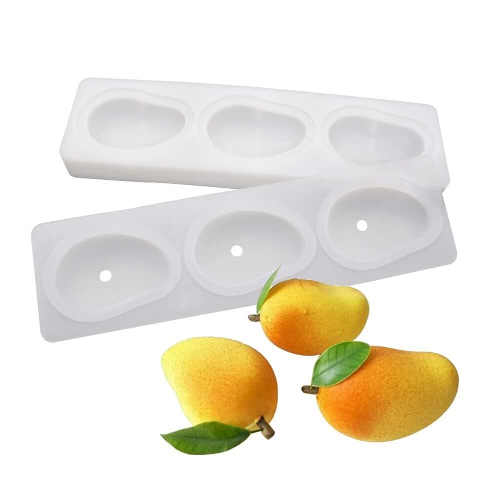 Surakey 3-Cavity Mango Mold Cake Silicone Molds for Baking Dessert Jelly Ice Cream 3D Fruit Shapes Silicone Mold for Chocolate Candy Pastry Truffle Pudding Jelly Cheesecake Mousse Soap