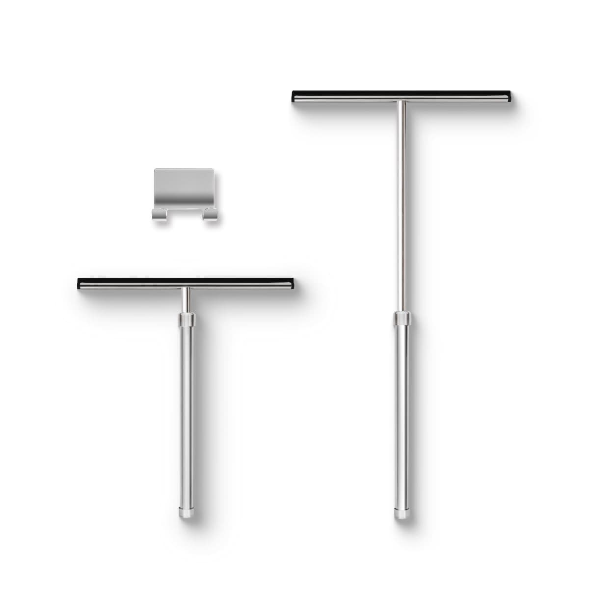 Shower Squeegee with Long Handle and Adhesive Hook. for Glass Doors, Tile Walls, Mirrors and Windows. Telescoping Squeegee for Cleaning. Bathroom Stainless Steel Squeegee, 10inch Wide, Chrome – 1pk