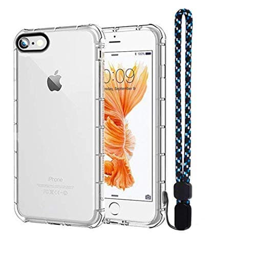 Calmpal iPhone 8 Plus Case,iPhone 7 Plus Case,Clear TPU Ultra Slim Reinforced Frame Crystal Clear Shock-Absorption Flexible Soft TPU Bumper with Wrist Strap for iPhone7/8 Plus