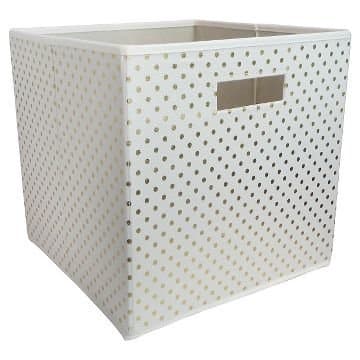 Pillowfort White Fabric Storage Box with Gold Dots