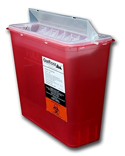 OakRidge Products 5 Quart Size, Sharps Container Disposal Box, Non-Touch, 1 Medium, Red