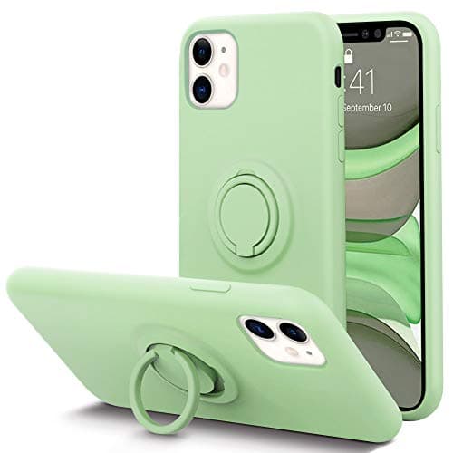 KUMEEK for iPhone 11 Case Fingerprint | Kickstand | Anti-Scratch | Microfiber Liner Shock Absorption Gel Rubber Full Body Protection Liquid Silicone Case for iPhone 11- Matcha