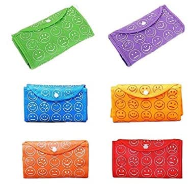 crazy bachatFoldable Reusable Smiley Printed Shopping Bag with One Small Pocket Orange, Orange, 40 x 35 x 12 Centimeters